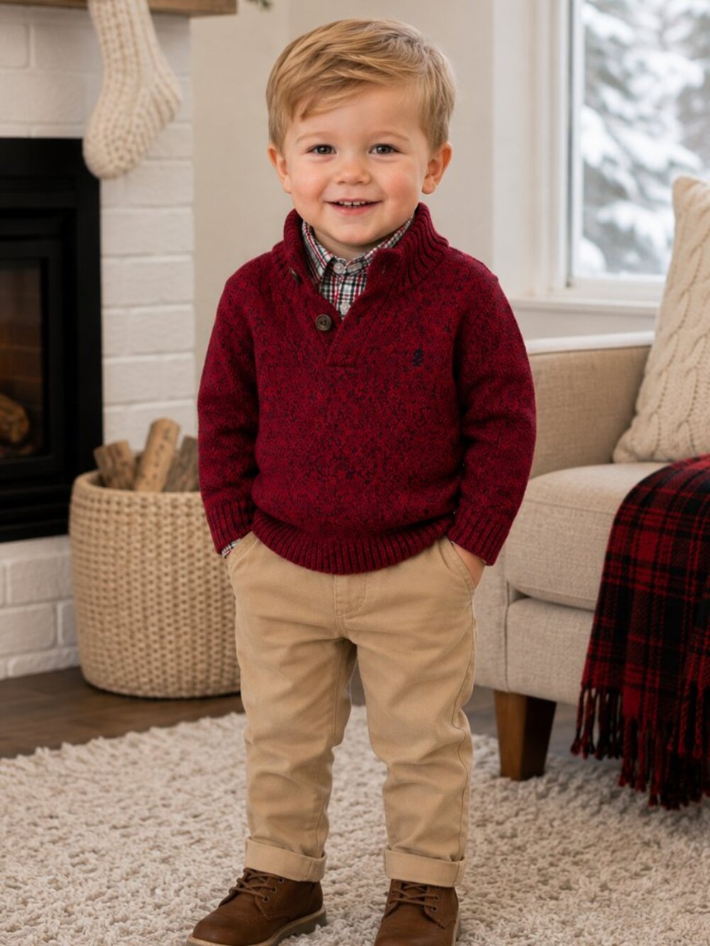 NWT IZOD Boys 3-Piece Outfit Set | Toddler Boy Sweater, Plaid Shirt & Pants 24 M